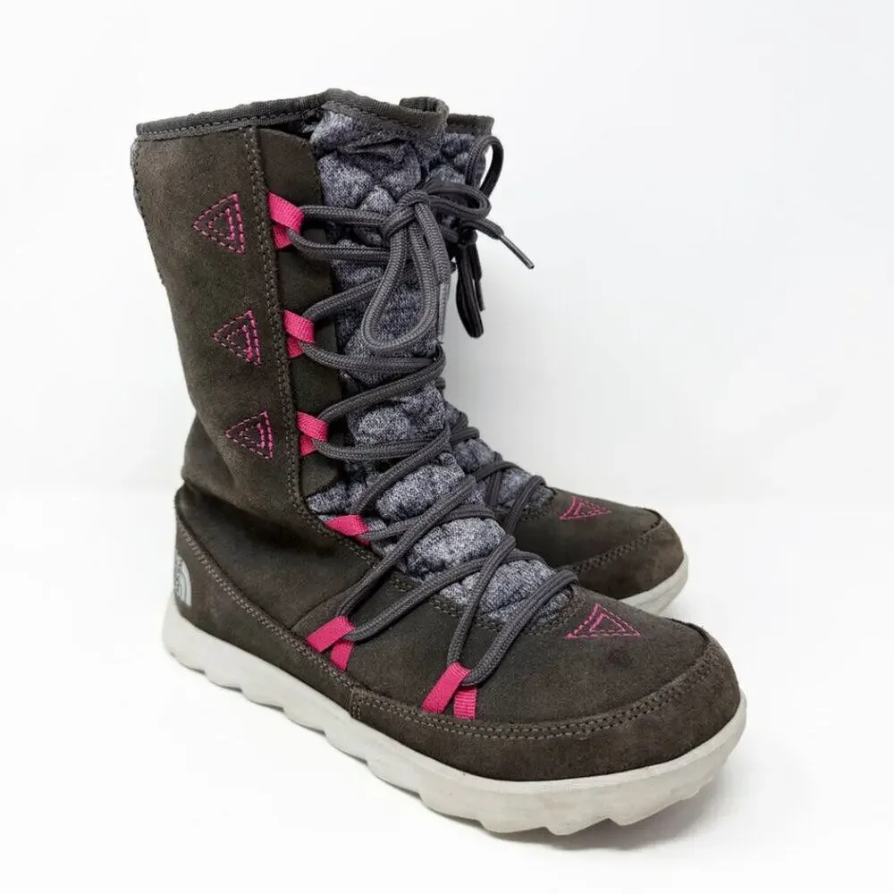 The North Face Gray/Pink Insulated Snow Boots Women's 7 Lace Up Quilted Accents